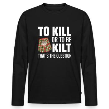 Costume de kilt écossais Saying - Jupe écossaise - T-shirt manches longues Premium bio Homme - noir - Devant - Nico (187cm)