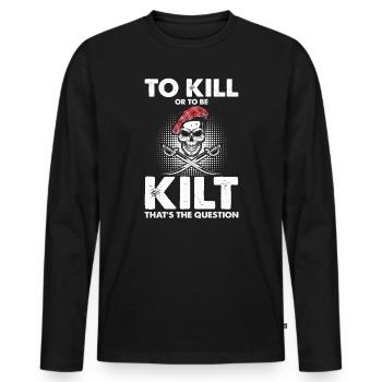 Costume de kilt écossais Saying - Jupe écossaise - T-shirt manches longues Premium bio Homme - noir - Devant - Nico (187cm)