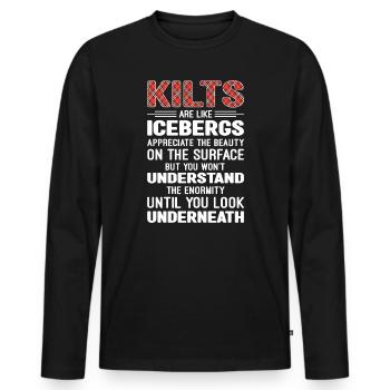 Costume de kilt écossais Saying - Jupe écossaise - T-shirt manches longues Premium bio Homme - noir - Devant - Nico (187cm)