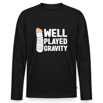 Gebrochener Arm Spruch - Fraktur Gipsarm - Männer Premium Bio Langarmshirt - Schwarz - Vorne - Nico (187cm)