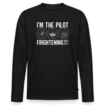 Le commandant de bord dit voler - T-shirt manches longues Premium bio Homme - noir - Devant - Nico (187cm)