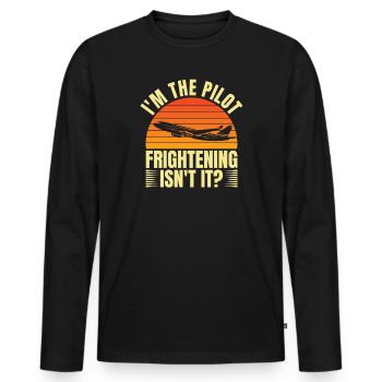Le commandant de bord dit voler - T-shirt manches longues Premium bio Homme - noir - Devant - Nico (187cm)