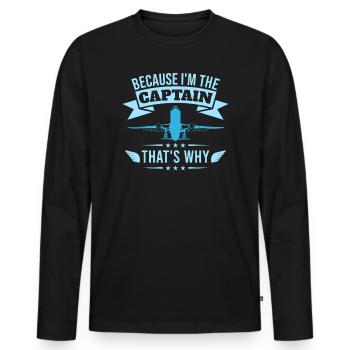 Parce que je suis le commandant de bord Pilot Flight Captain Flyer - T-shirt manches longues Premium bio Homme - noir - Devant - Nico (187cm)