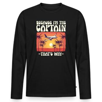 Parce que je suis le commandant de bord Pilot Flight Captain Flyer - T-shirt manches longues Premium bio Homme - noir - Devant - Nico (187cm)