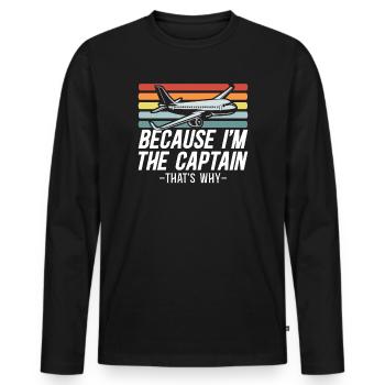 Parce que je suis le commandant de bord Pilot Flight Captain Flyer - T-shirt manches longues Premium bio Homme - noir - Devant - Nico (187cm)