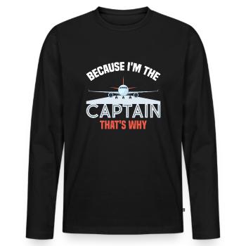Parce que je suis le commandant de bord Pilot Flight Captain Flyer - T-shirt manches longues Premium bio Homme - noir - Devant - Nico (187cm)