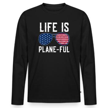 Pilote de ligne Capitaine d’aviation Jumbo Jet - T-shirt manches longues Premium bio Homme - noir - Devant - Nico (187cm)