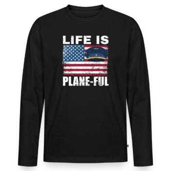 Pilote de ligne Capitaine d’aviation Jumbo Jet - T-shirt manches longues Premium bio Homme - noir - Devant - Nico (187cm)