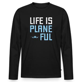 Pilote de ligne Aviation Vol Capitaine Jumbo Jet - T-shirt manches longues Premium bio Homme - noir - Devant - Nico (187cm)