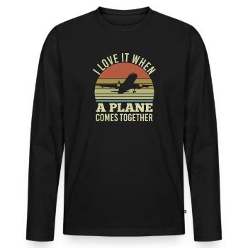 Capitaine pilote de ligne Jumbo Jet - T-shirt manches longues Premium bio Homme - noir - Devant - Nico (187cm)