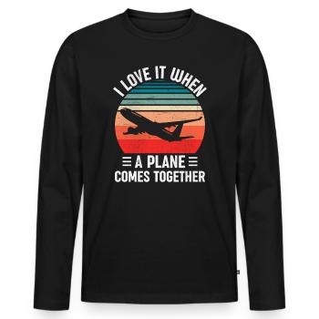 Pilote de ligne Avion Avion Avion Avion Jeu de mots - T-shirt manches longues Premium bio Homme - noir - Devant - Nico (187cm)
