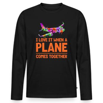 Airline Pilot Flugzeug Aircraft Pun - Men's Premium Organic Long Sleeve Shirt - black - Front - Nico (187cm)