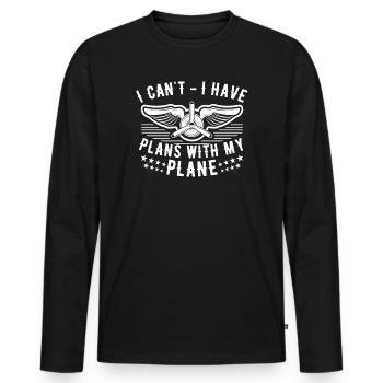 Jeu de mots d’aviation de pilote de ligne pour un pilote de compagnie - T-shirt manches longues Premium bio Homme - noir - Devant - Nico (187cm)