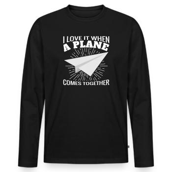 Jeu de mots d’aviation de pilote de ligne pour un pilote de compagnie - T-shirt manches longues Premium bio Homme - noir - Devant - Nico (187cm)