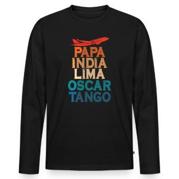 Alphabet Pilot Aviation Funk Airband Airline Pilot - Männer Premium Bio Langarmshirt - Schwarz - Vorne - Nico (187cm)