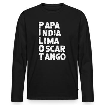 Alphabet Pilote Aviation Radio Airband Pilote de ligne - T-shirt manches longues Premium bio Homme - noir - Devant - Nico (187cm)
