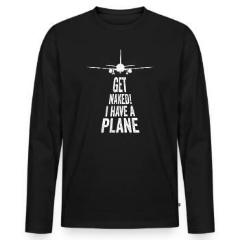 Get Naked Funny Pilot Joke - Men's Premium Organic Long Sleeve Shirt - black - Front - Nico (187cm)