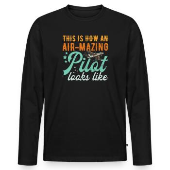 Aircraft Pun Airmazing Pilot - Airline Pilot - Men's Premium Organic Long Sleeve Shirt - black - Front - Nico (187cm)