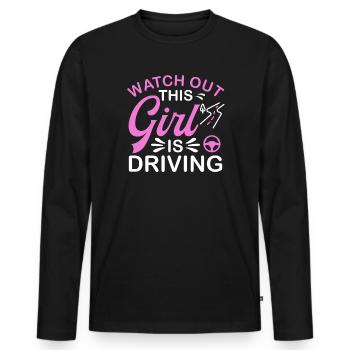 Pass auf Dieses Mädchen fährt Führerschein - Männer Premium Bio Langarmshirt - Schwarz - Vorne - Nico (187cm)