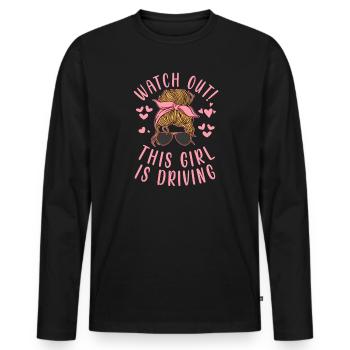 Pass auf Dieses Mädchen fährt - Fahrprüfung - Männer Premium Bio Langarmshirt - Schwarz - Vorne - Nico (187cm)