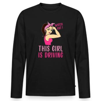 Pass auf Dieses Mädchen fährt - Fahrschule - Männer Premium Bio Langarmshirt - Schwarz - Vorne - Nico (187cm)
