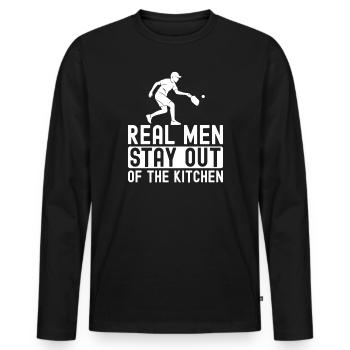 Les vrais hommes restent en dehors du pickleball de cuisine - T-shirt manches longues Premium bio Homme - noir - Devant - Nico (187cm)