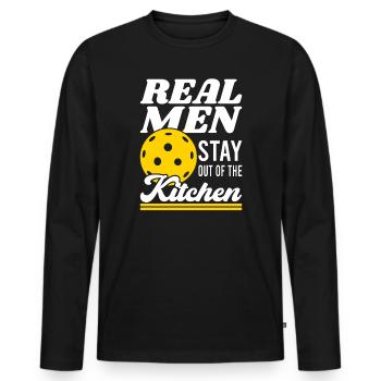 Les vrais hommes restent en dehors du pickleball de cuisine - T-shirt manches longues Premium bio Homme - noir - Devant - Nico (187cm)