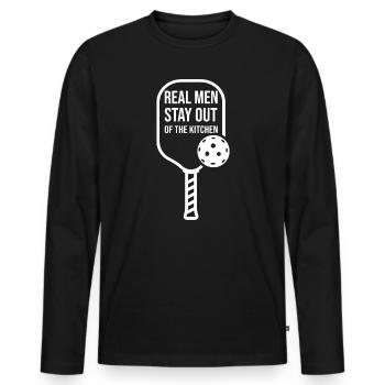 Les vrais hommes restent en dehors du pickleball de cuisine - T-shirt manches longues Premium bio Homme - noir - Devant - Nico (187cm)