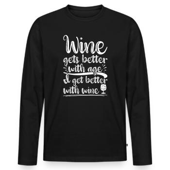 Le vin s’améliore avec l’âge Toast au vin - T-shirt manches longues Premium bio Homme - noir - Devant - Nico (187cm)