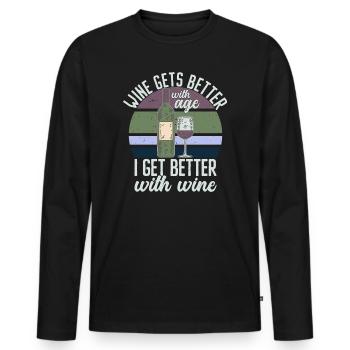 Le vin s’améliore avec l’âge Toast au vin - T-shirt manches longues Premium bio Homme - noir - Devant - Nico (187cm)