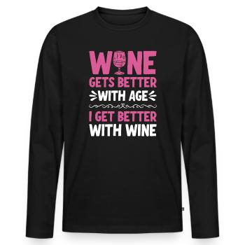 Le vin s’améliore avec l’âge Toast au vin - T-shirt manches longues Premium bio Homme - noir - Devant - Nico (187cm)