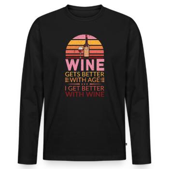 Le vin s’améliore avec l’âge Toast au vin - T-shirt manches longues Premium bio Homme - noir - Devant - Nico (187cm)