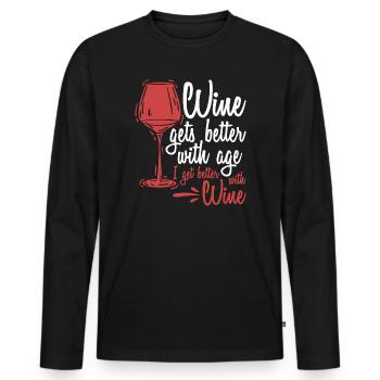 Le vin s’améliore avec l’âge Toast au vin - T-shirt manches longues Premium bio Homme - noir - Devant - Nico (187cm)