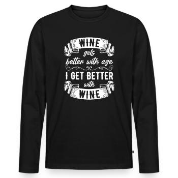 Le vin s’améliore avec l’âge Toast au vin - T-shirt manches longues Premium bio Homme - noir - Devant - Nico (187cm)