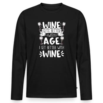 Le vin s’améliore avec l’âge Toast au vin - T-shirt manches longues Premium bio Homme - noir - Devant - Nico (187cm)