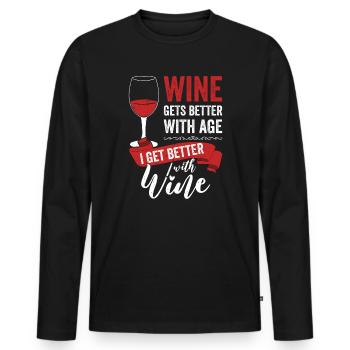 Le vin s’améliore avec l’âge Toast au vin - T-shirt manches longues Premium bio Homme - noir - Devant - Nico (187cm)