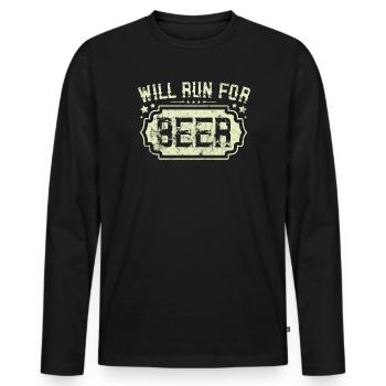 Courra pour les coureurs drôles de bière - T-shirt manches longues Premium bio Homme - noir - Devant - Nico (187cm)