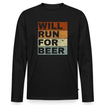 Courra pour les coureurs drôles de bière - T-shirt manches longues Premium bio Homme - noir - Devant - Nico (187cm)