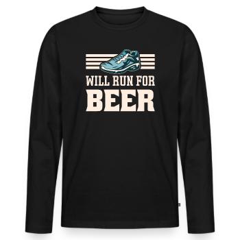 Courra pour les coureurs drôles de bière - T-shirt manches longues Premium bio Homme - noir - Devant - Nico (187cm)