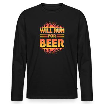 Courra pour les coureurs drôles de bière - T-shirt manches longues Premium bio Homme - noir - Devant - Nico (187cm)