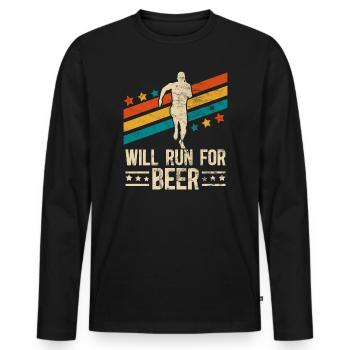 Courra pour les coureurs drôles de bière - T-shirt manches longues Premium bio Homme - noir - Devant - Nico (187cm)