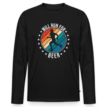 Courra pour les coureurs drôles de bière - T-shirt manches longues Premium bio Homme - noir - Devant - Nico (187cm)