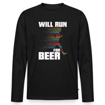 Courra pour les coureurs drôles de bière - T-shirt manches longues Premium bio Homme - noir - Devant - Nico (187cm)