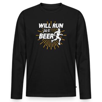 Courra pour les coureurs drôles de bière - T-shirt manches longues Premium bio Homme - noir - Devant - Nico (187cm)