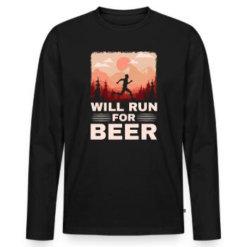 Courra pour les coureurs drôles de bière - T-shirt manches longues Premium bio Homme - noir - Devant - Nico (187cm)