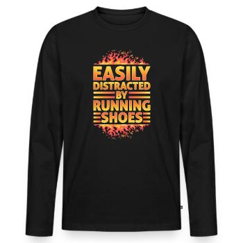 Abgelenkt durch Laufschuhe - Läufer Laufen Runner - Männer Premium Bio Langarmshirt - Schwarz - Vorne - Nico (187cm)