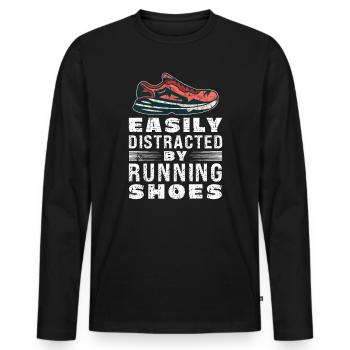 Abgelenkt durch Laufschuhe - Läufer Laufen Runner - Männer Premium Bio Langarmshirt - Schwarz - Vorne - Nico (187cm)