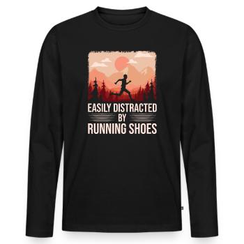 Abgelenkt durch Laufschuhe - Läufer Laufen Runner - Männer Premium Bio Langarmshirt - Schwarz - Vorne - Nico (187cm)