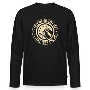 Drôle d’électricien haute tension disant électricité - T-shirt manches longues Premium bio Homme - noir - Devant - Nico (187cm)