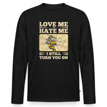 Drôle d’électricien haute tension disant électricité - T-shirt manches longues Premium bio Homme - noir - Devant - Nico (187cm)